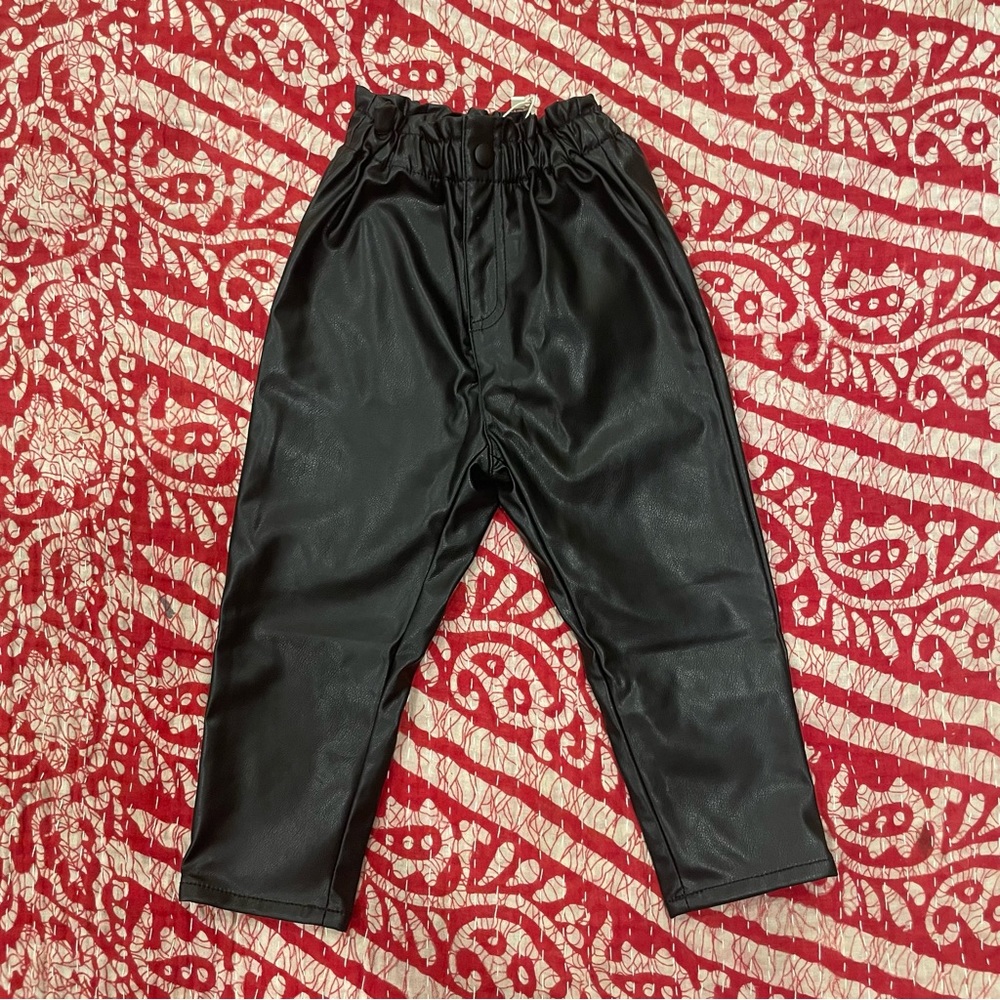 Zara Girls Black Faux Leather Joggers 2T 3T